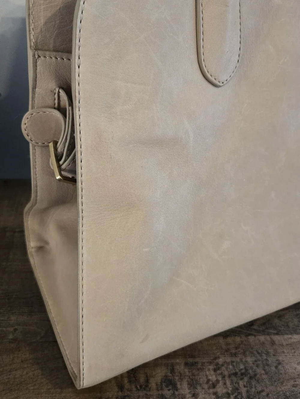 Margot New York Genuine Leather Bowling Bag in color Sand